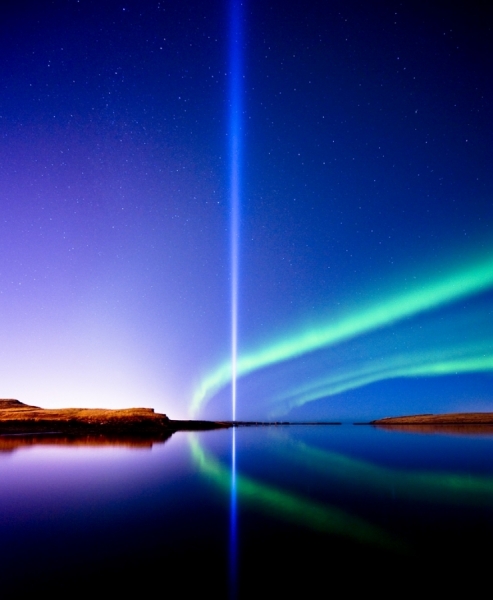 Photograph Johannes Frank Johannesson The Piece Tower And Northern Lights on One Eyeland
